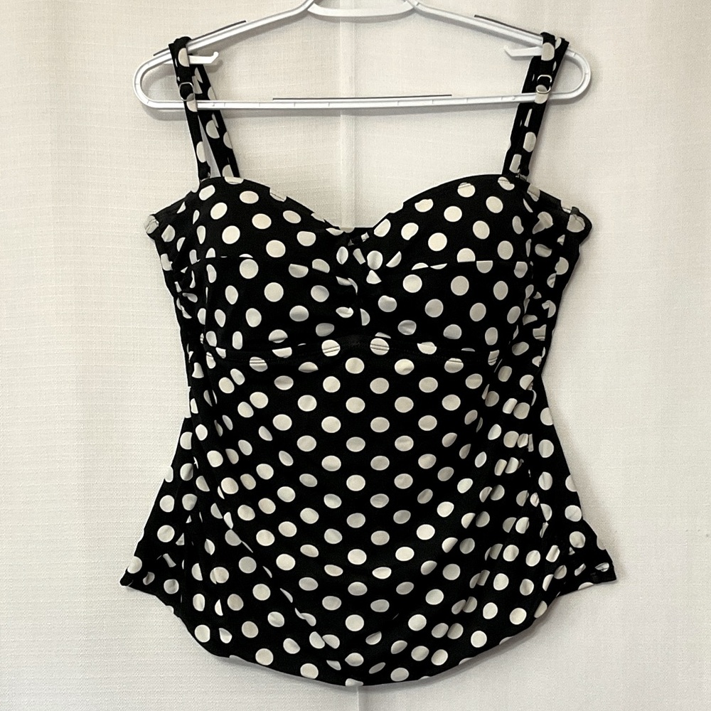 Chaps Black and White Polka Dot Swimwear Tank Top Size 18